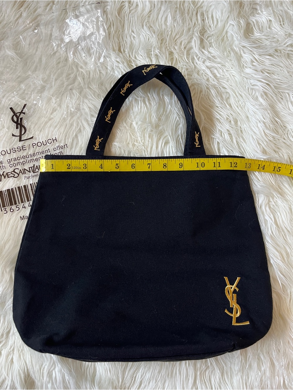 Yves Saint Laurent Black Canvas Tote with Gold YSL Embroidery, GWP - Picture 12 of 16